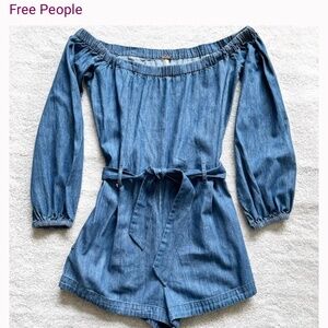 Free People Tangled in Willows Denim Romper S